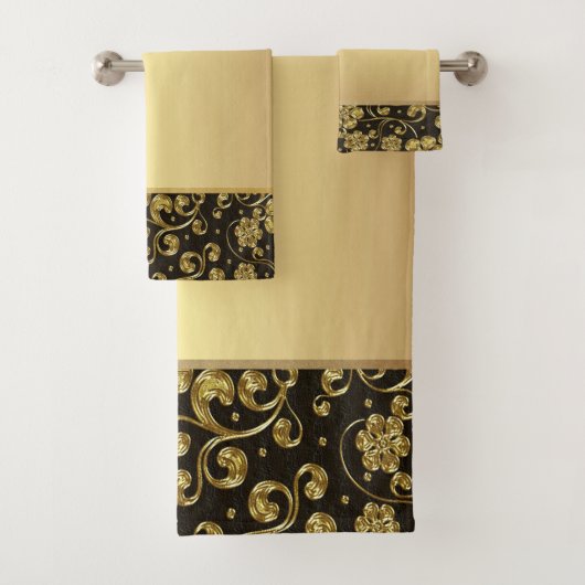 Stilvolle Black Gold Blume Badhandtuch Set (Insitu)