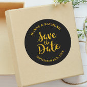 Stilvolle Black Gold Foil Save the Date Hochzeit Runder Aufkleber