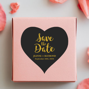 Stilvolle Black Gold Foil Wedding Save the Date Herz-Aufkleber