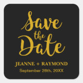 Stilvolle Black Gold Foil Wedding Save the Date Quadratischer Aufkleber (Vorderseite)