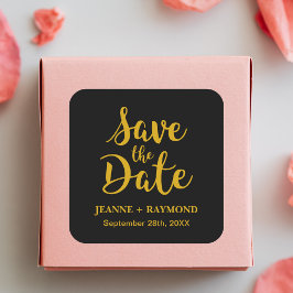 Stilvolle Black Gold Foil Wedding Save the Date Quadratischer Aufkleber