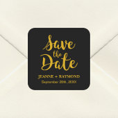 Stilvolle Black Gold Foil Wedding Save the Date Quadratischer Aufkleber