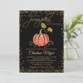 Stilvolle Black Gold Glitzer Pumpkin Baby Dusche Einladung (Stehend Vorderseite)