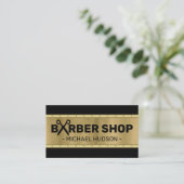 Stilvolle Black & Gold Masculine Barber Shop Visitenkarte (Stehend Vorderseite)