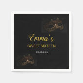 Stilvolle Black & Gold Masquerade Maske 16 Geburts Serviette (Vorderseite)