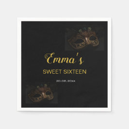 Stilvolle Black & Gold Masquerade Maske 16 Geburts Serviette