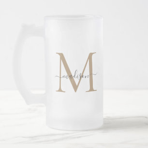 Stilvolle Black Gold Monogram Eleganter Skriptname Mattglas Bierglas