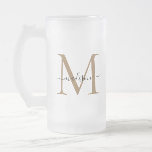 Stilvolle Black Gold Monogram Eleganter Skriptname Mattglas Bierglas (Links)