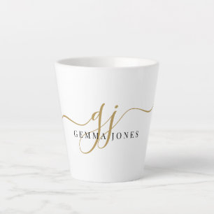 Stilvolle Black Gold Monogram Eleganter Skriptname Milchtasse