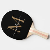 Stilvolle Black Gold Monogram Eleganter Skriptname Tischtennis Schläger (Seitenansicht)