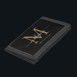 Stilvolle Black Gold Monogram Girly Chic Script Na Tri-fold Geldbeutel<br><div class="desc">Stilvolle Black Gold Monogram Girly Chic Script Name Trifold Wallet</div>