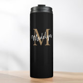 Stilvolle Black Gold Monogram Girly Script Thermosbecher