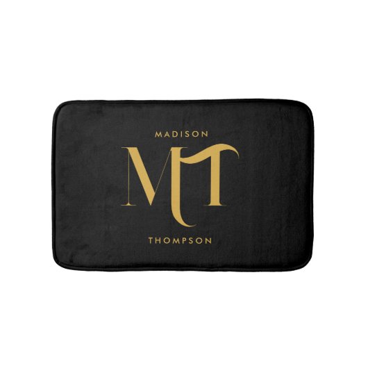 Stilvolle Black & Gold Monogram Initials Letters Badematte (Vorderseite)