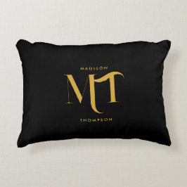 Stilvolle Black & Gold Monogram Initials Letters Dekokissen