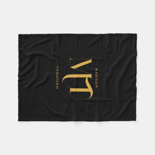 Stilvolle Black & Gold Monogram Initials Letters Fleecedecke (Vorderseite (Horizontal))