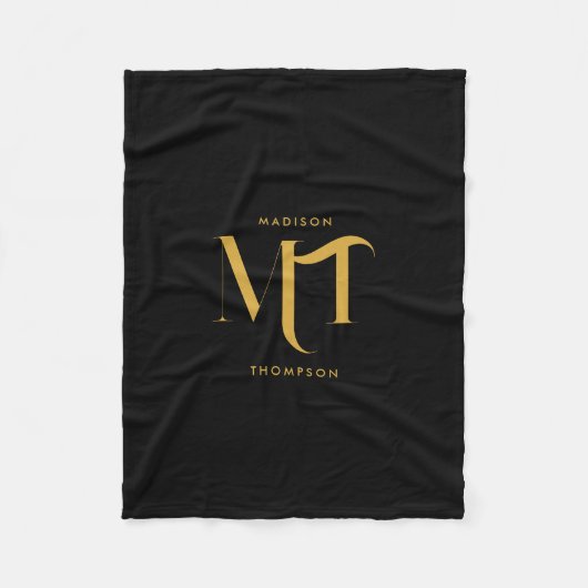 Stilvolle Black & Gold Monogram Initials Letters Fleecedecke (Vorderseite)