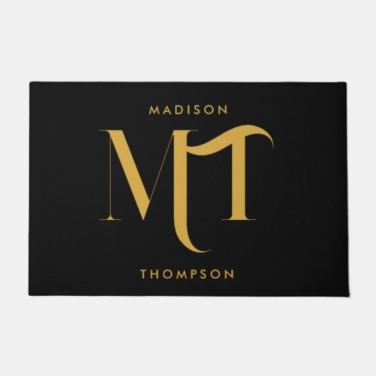 Stilvolle Black & Gold Monogram Initials Letters Fußmatte (Vorderseite)