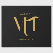 Stilvolle Black & Gold Monogram Initials Letters Geschenkpapier (Flach)