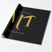 Stilvolle Black & Gold Monogram Initials Letters Geschenkpapier (Ungerollt)