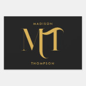 Stilvolle Black & Gold Monogram Initials Letters Geschenkpapier Set (Vorderseite 3)