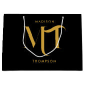 Stilvolle Black & Gold Monogram Initials Letters Große Geschenktüte (Vorderseite)