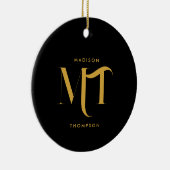 Stilvolle Black & Gold Monogram Initials Letters Keramik Ornament (Rechts)