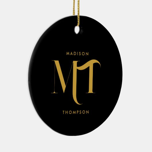 Stilvolle Black & Gold Monogram Initials Letters Keramik Ornament (Rechts)