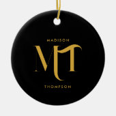 Stilvolle Black & Gold Monogram Initials Letters Keramik Ornament (Vorne)