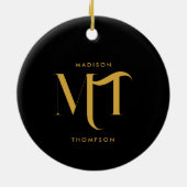 Stilvolle Black & Gold Monogram Initials Letters Keramik Ornament (Hinten)