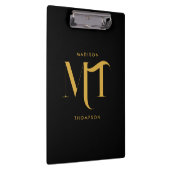Stilvolle Black & Gold Monogram Initials Letters Klemmbrett (Rechts)