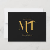 Stilvolle Black & Gold Monogram Initials Letters Mitteilungskarte (Vorderseite)