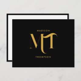 Stilvolle Black & Gold Monogram Initials Letters Mitteilungskarte
