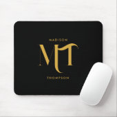 Stilvolle Black & Gold Monogram Initials Letters Mousepad (Mit Mouse)
