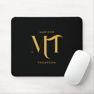 Stilvolle Black & Gold Monogram Initials Letters Mousepad