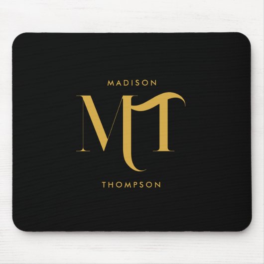 Stilvolle Black & Gold Monogram Initials Letters Mousepad (Vorne)