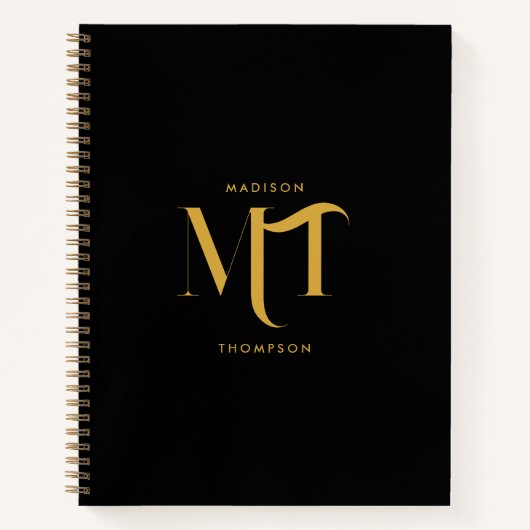 Stilvolle Black & Gold Monogram Initials Letters Notizblock (Vorderseite)