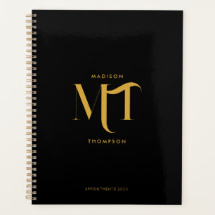 Stilvolle Black & Gold Monogram Initials Letters Planer