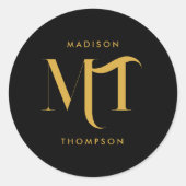 Stilvolle Black & Gold Monogram Initials Letters Runder Aufkleber (Vorderseite)