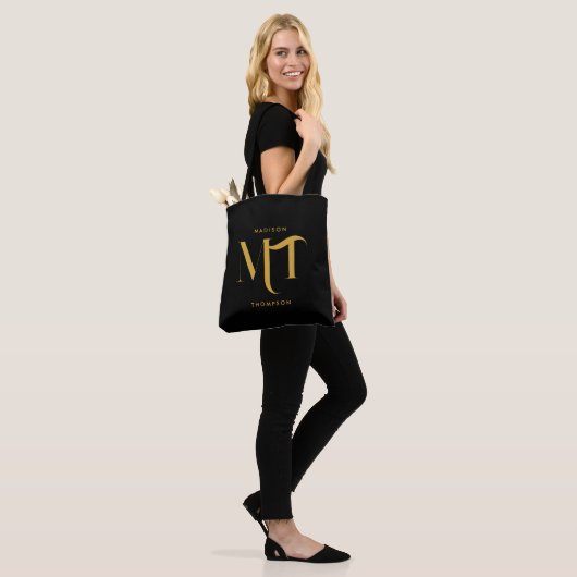 Stilvolle Black & Gold Monogram Initials Letters Tasche (Am Model)