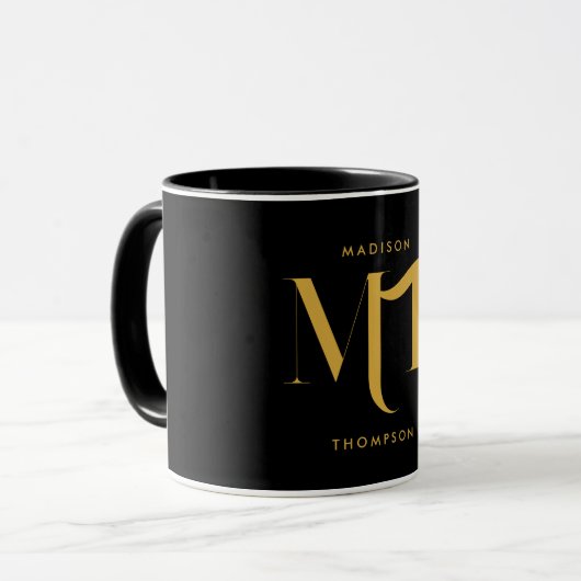 Stilvolle Black & Gold Monogram Initials Letters Tasse (Vorderseite Links)