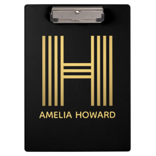 Stilvolle Black & Gold Monogram Klemmbrett
