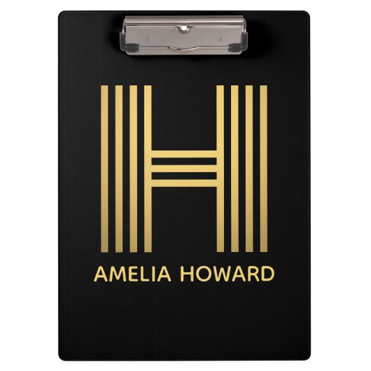 Stilvolle Black & Gold Monogram Klemmbrett (Vorderseite)