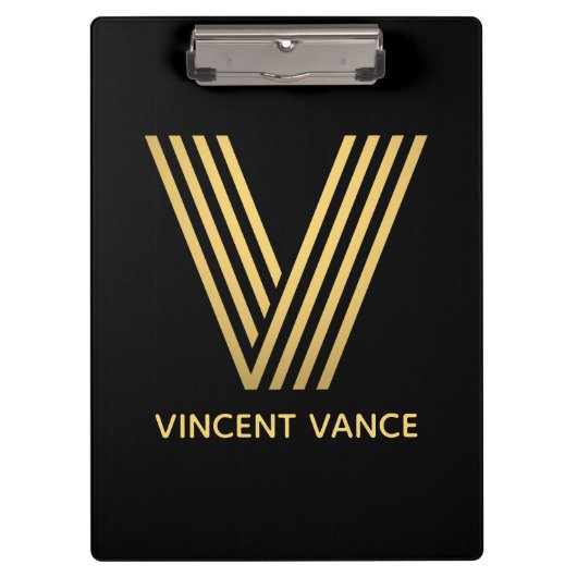 Stilvolle Black & Gold Monogram Klemmbrett (Vorderseite)