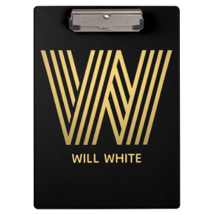 Stilvolle Black & Gold Monogram Klemmbrett