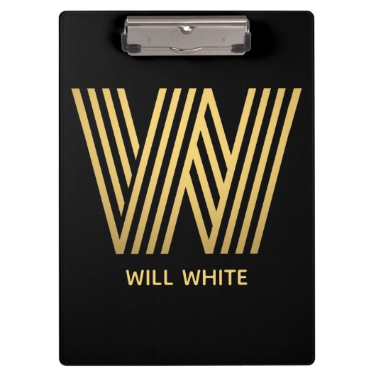 Stilvolle Black & Gold Monogram Klemmbrett (Vorderseite)