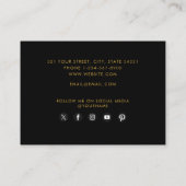 Stilvolle Black & Gold Monogram Social Media Icons Visitenkarte (Rückseite)