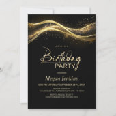 Stilvolle Black Gold Party jedes Alters Geburtstag Einladung (Vorderseite)