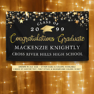 Stilvolle Black Gold Script Glückwunsch Grad Stars Banner