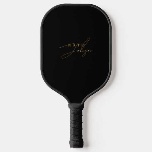 Stilvolle Black Gold Signature Script Monogram Pickleball Schläger (Vorderseite)