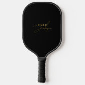 Stilvolle Black Gold Signature Script Monogram Pickleball Schläger (Rückseite)